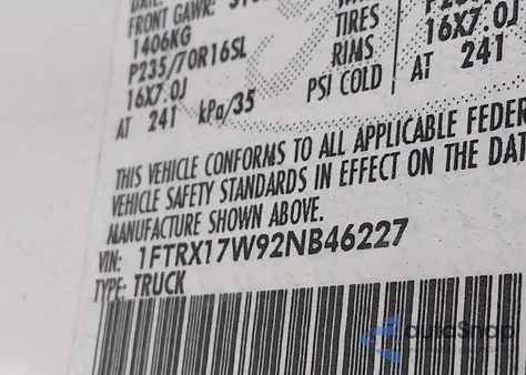 2002 Ford F-150 Lariat/Xl/Xlt z USA, uszkodzony, nr VIN 1FTRX17W92NB46227